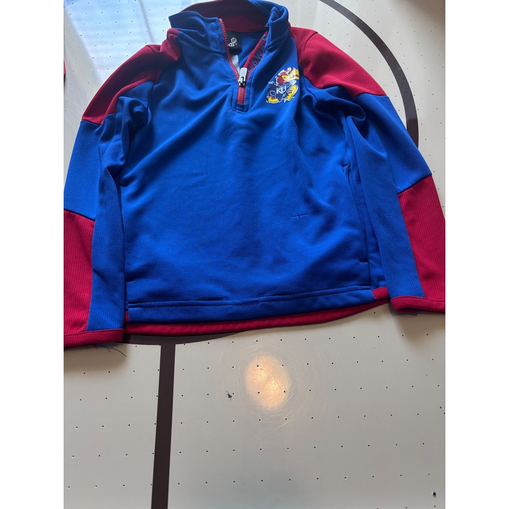 Gen2 Kansas Jayhawks Kids Quarter Zip Pullover Blue Red Size Medium 5/6 KU NCAA